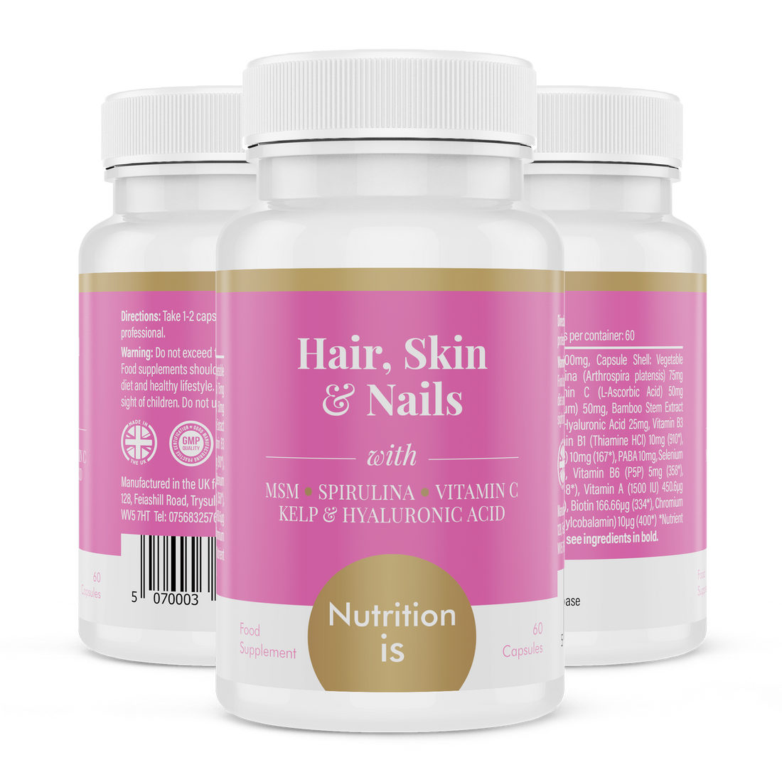 Hair, Skin & Nails with MSM, Spirulina, Vitamin C, Kelp & Hyaluronic Acid